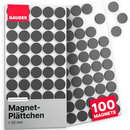 GAUDER Magnetpunkte selbstklebend (100 Stück) – Ø 20 mm runde Klebemagnete mit starker Haftkraft | Magnetsticker für Schule & Büro | Flache, selbstklebende Magnete