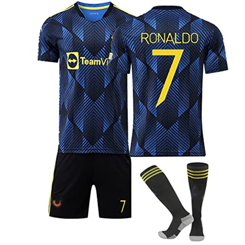 2022 New M-U Ronaldo Trikot-Set,Fußballtrikot,Sport-T-Shirts Shorts für Erwachsene Kinder,Kinderfußball-Hemd,Fußballtrikot-Set Mit Socken,Jungen,Sporttraining T-Shirt(Size:24,Color:M-U Ronaldo No. 7)