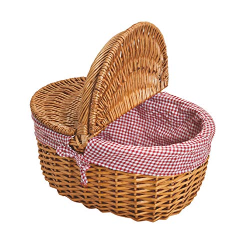 Weide Picknickkorb mit Deckel - Picknick Tragekorb leer / ohne Inhalt Henkelkorb - handlicher Einkaufskorb aus Weide