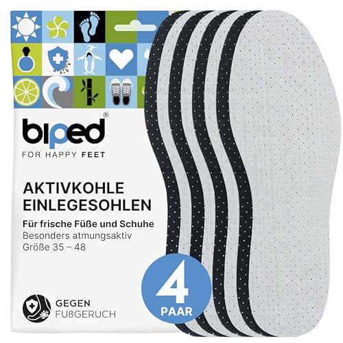 biped 4 Paar Aktivkohle Einlegesohlen gegen Schweissfüsse - zur Klimaregulierung, für frische Schuhe und Füße - komfortable Schuheinlagen - ultraleicht und handwaschbar z2727(47)
