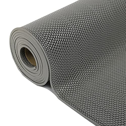 uyoyous Bodenmatte 500 x 90 cm, PVC Duschmatte 5.5mm Dicke, Kommerzielle Antirutschmatte, Mesh Hohlmatte für Nassbereich Küche Schwimmbad Waschraum Restaurant- Grau