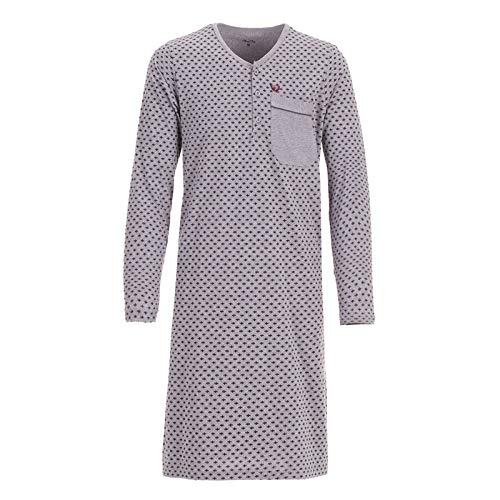 Henry Terre Herren Nachthemd Langarm mit Brusttasche Schlafanzug lang, Farbe:Grau, Größe:3XL
