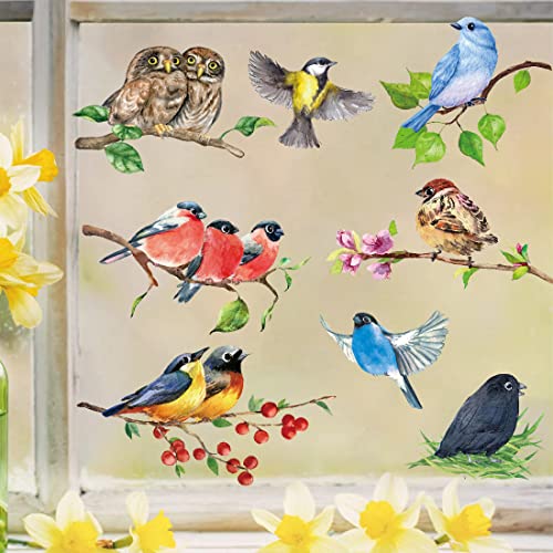 HPNIUB Fensterbilder Frühling Selbstklebend,Fensterbilder Kinderzimmer,Wandtattoo Vögel,Wandtattoo für Fensterscheiben,Vogel Aufkleber Fenster,Fensterbilder frühling Wiederverwendbar für Wohnzimmer