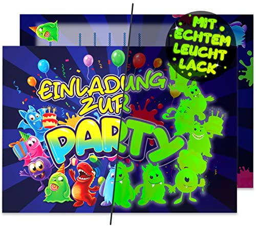 VULAVA 12x EINLADUNGSKARTEN für PARTY und KINDERGEBURTSTAG - die Karten im frech bunten MONSTER Design sind die perfekte EINLADUNG für Jungen Mädchen Kinder zum GEBURTSTAG Einschulung und KINDERPARTY