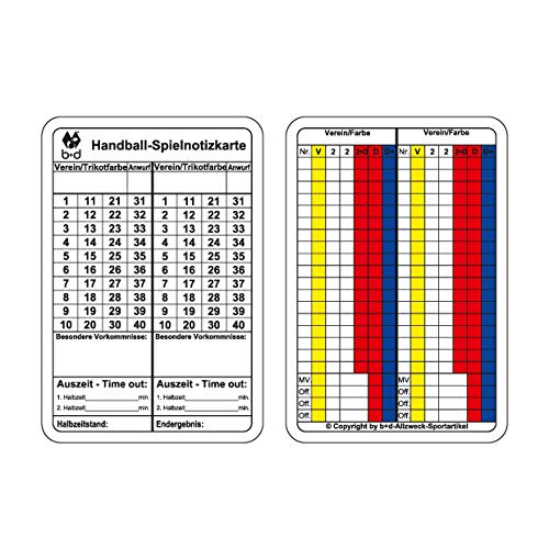 b+d Spielnotizkarten Handball 100 Stück