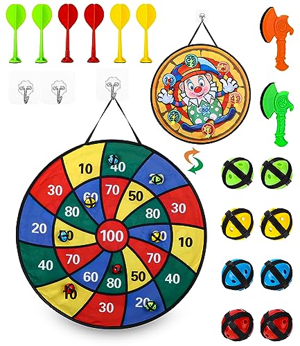 FAOKZE Kinder Dartscheibe - 26 Zoll Montessori Klappschild mit Clownmotiv, Wurfsets für innen und außen für Kindergeburtstagsgeschenke (66 cm)