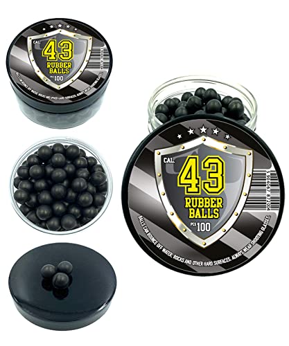 Rubber Balls in 43 Caliber 100 Stück Harte Gummi Bälle Paintballs Reballs Resuable Projectiles Powerballs for Self Home Defense Pistols and Training in .43 Cal.