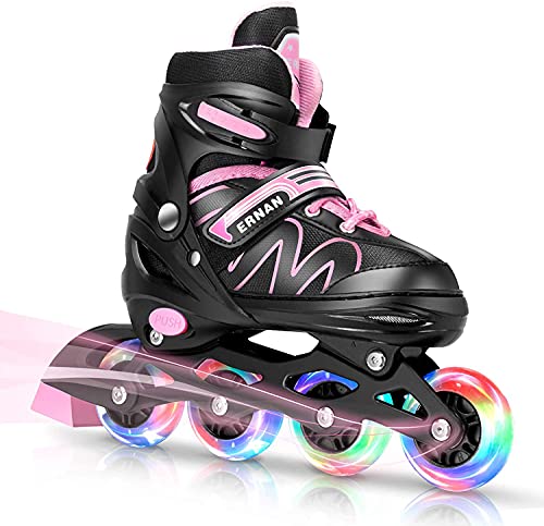 Verstellbar Inliner für Kinder Mädchen, Inline Skates Rollschuhe mit voll beleuchteten Rädern, Aluminiumrahmen für Mädchen Anfänger