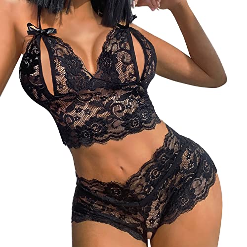 Jabidoos Dessous Rot Frauen Sexy Spitze Boudoir Perspektive Dessous Pyjamas Unterwäsche Nachtwäsche Zweiteilige Split Outfits Anzug Set