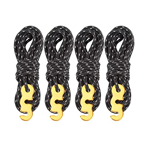 MissFox 4 Stück Reflektierend Abspannseile Seil mit Seilspanner, 13ft/4 Meters Zeltschnur Leuchtend, Φ 3mm Reissfest Camping Schnur für Zelt Sonnensegel
