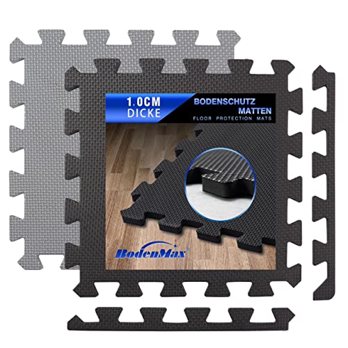 BodenMax Puzzle Matte Fitnessmatte Turnmatte Unterlegmatte Bodenmatte Trainingsmatte Gummimatte | 30x30x1cm Schwarz | 108 Stück