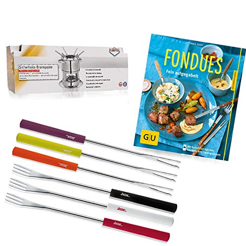 Küchenprofi Fondue-Zubehör-Set Plus GU Fondue Buch Brennpaste, Fondue Gabeln, Fonduebuch
