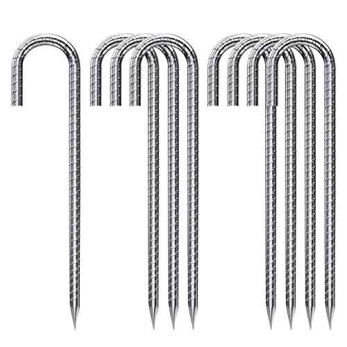 Bodenanker Trampolin, 8pcs 32cm Boden Heringe Erdnägel Verzinkt Erdspieß Bauanker Nagel Zeltnagel mit Meißelspitze am Ende, ideal zum Verankern von Zaun, Zelt, Netz, Trampolin oder Plane…