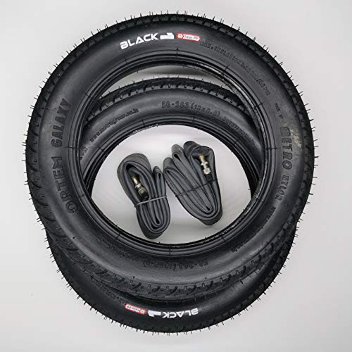 Black1 2x12 Zoll Galaxy Reifen mit DV Schläuche | | Zoll/Maß: 12 x 2.0 | ETRTO 50-203 Decke Mantel Fahrrad Buggy Kinder Roller Anhänger Dunlop- Blitzventil