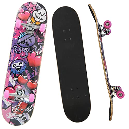 Best Sporting Skateboard Kid Octopus I Skate-Board mit ABEC 3 Kugellager I hochwertige Skateboards aus Holz & Aluminum I Skateboard Erwachsene I 78,5 x 20,4 cm Skateboard Deck pinkes Design