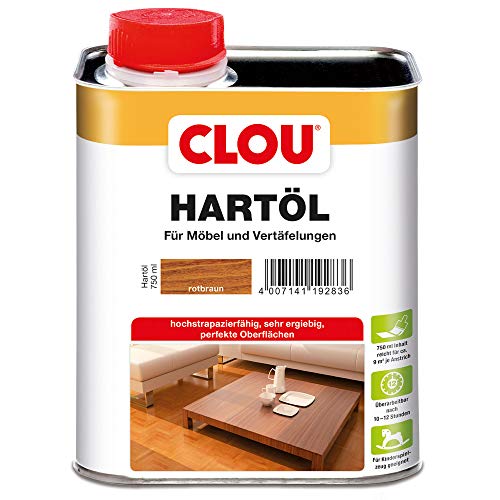 CLOU Hartöl: Zur Renovierung und Pflege von stark beanspruchtem Massivholz, z.B. Treppen, Möbel und Parkett, rotbraun, 0,75 L