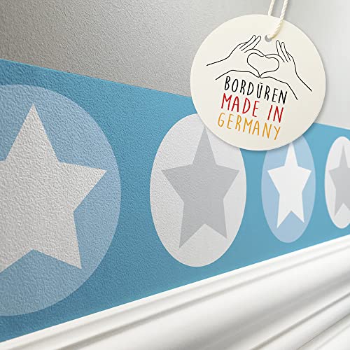 lovely label Bordüre selbstklebend STERNE BLAU GRAU - Wandbordüre Kinderzimmer Babyzimmer mit Sternen - Wandtattoo Schlafzimmer Junge – Wanddeko Baby Kinder