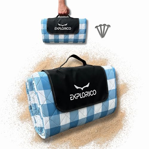 Explorico Picknickdecke besonders groß XXL 200x200cm - wasserdichte, sandfreie und isolierte Stranddecke & Strandmatte – waschbare Outdoor Decke & Campingdecke