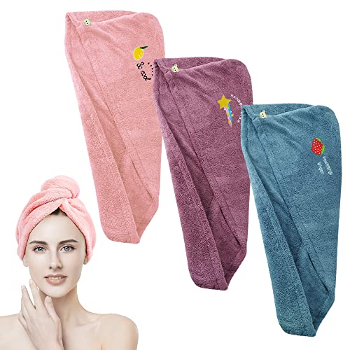 3 Stück Haarturban mit knopf Haartuch Turban Handtuch Haare schnell trockenes Haartuch Super Saugfähig HaartrockentuchVerdreht Haartuchwickel Mikrofaser für Frauen Mädchen Kinder Alle Haartypen(Typ A)