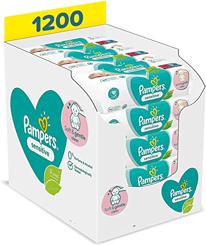 Pampers Sensitive Baby Feuchttücher, 1200 Tücher (15 x 80) Für Empfindliche Babyhaut, Dermatologisch Getestet, Baby Erstausstattung Für Neugeborene