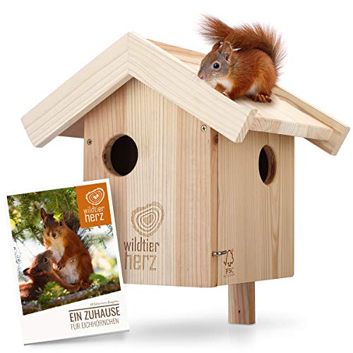 wildtier herz I Eichhörnchen Kobel – Nest für Eichhörnchen aus verschraubtem Massiv-Holz, Eichhörnchenhaus und Nistkasten zum Hängen für den Garten