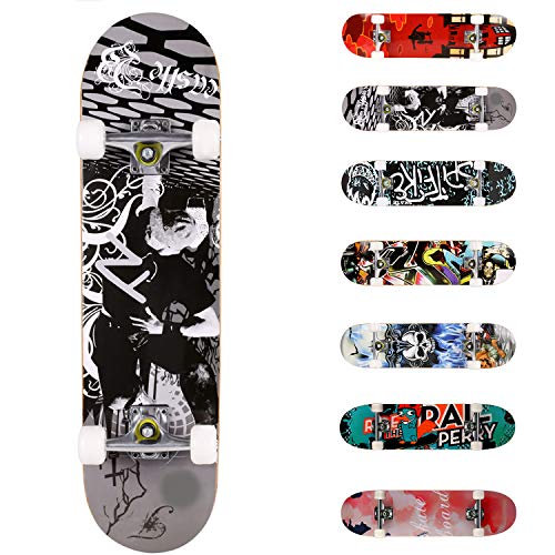 WeSkate Skateboard Anfänger - 31x8 Zoll Komplette Cruiser Skateboard für Kinder Jugendliche Erwachsene, 7-Lagiger Kanadischer Ahorn Double Kick Deck Concave mit ABEC-7 Kugellager , Belastung 100kg