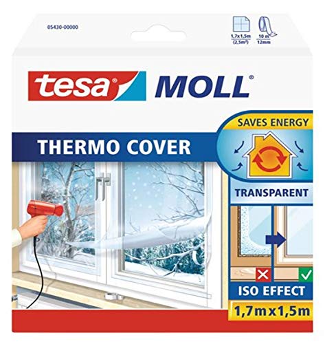 tesamoll Thermo Cover Fenster-Isolierfolie - Transparente Isolierfolie zur Wärmedämmung an Fenstern - Inklusive praktischer Klebelösung - 1,7 m x 1,5 m
