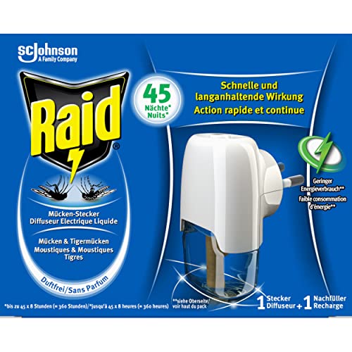 Raid Insekten Stecker, Mückenschutz, Stecker & 1 Nachfüller, duftfrei, 45 Nächte, 1er pack