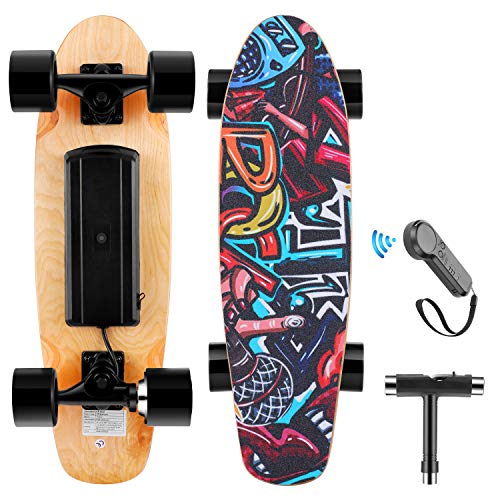 WOOKRAYS Elektrisches Skateboard, Elektro Skateboard mit Fernbedienung, 350W Motor, Höchstgeschwindigkeit 20KM/H, 3-Gang Einstellung E-Skateboard (Schwarz)