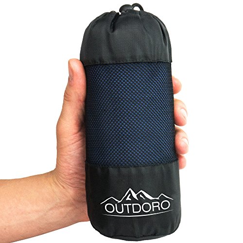 Outdoro Hüttenschlafsack, Ultra-Leichter Reise-Schlafsack - nur 350 g aus Reiner Baumwolle mit Kissen-Fach - dünn & klein - Inlett, Travel-Sheet