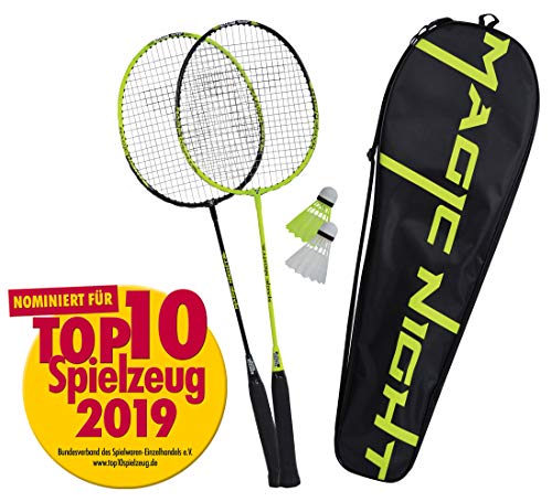 Talbot Torro Badminton-Set Magic Night, 2 Schläger, 2 LED Federbälle für das Spiel bei Nacht, in wertiger Tasche, 449405, Schwarz-Neongelb
