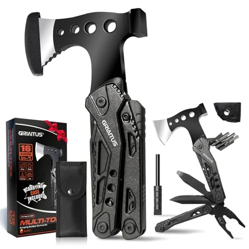 Geschenke für Männer 16IN1 Multitool Camping Zubehör Geschenk Vatertag Männergeschenke Survival Gadgets mit Axt Hammer Zange Säge Schraubendreher Flaschenöffner Pfeife
