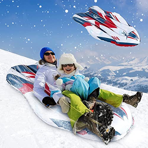 45 inches Aufblasbare Schlitten,Aufblasbarer Schneeschlitten Rapid Downhill Dicker K80 Heavy Duty Frostschutzmaterial Schneeschlittenrohr für Erwachsene Kinder Schneespielzeug mit verstärkten Griffen