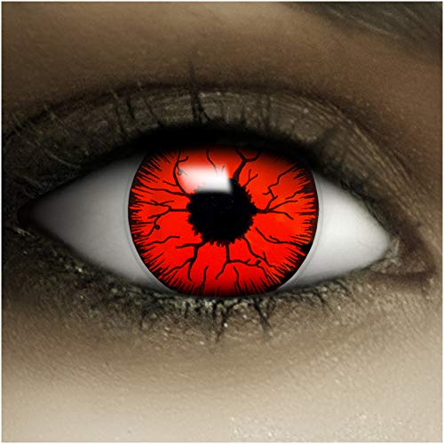 Farbige Kontaktlinsen Metatron Devil MIT STÄRKE -1.50 + Tattoo von FXCONTACTS in rot, weich, im 2er Pack - perfekt zu Halloween, Karneval, Fasching oder Fasnacht