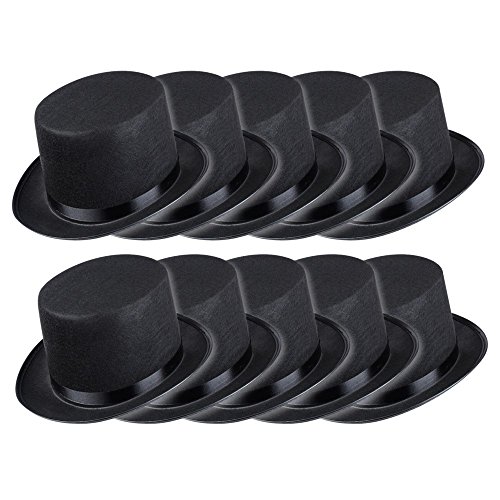 Schramm® 10 Stück Zylinder Hut mit Satinband Schwarz für Erwachsene Chapeau Zylinderhut 10er Pack