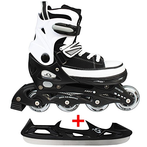 Cox Swain Sneak Kinder Inline Skates & Kinder Schlittschuh 2 in 1 - größenverstellbar ABEC5, schwarz, S (33-36)