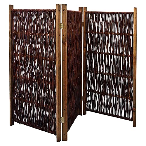 Noor Weiden Paravent - Sichtschutz 3-teilig klappbar für Outdoor - wetterfester Windschutz für Terrasse, Garten und Balkon - geflochtene Trennwand mit Kiefernrahmen Gesamtgröße 180x180 cm