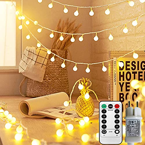 Lichterkette Kugel, 8 Modi mit Fernbedienung,Lichterkette Außen/Innen mit Stecker, für Kinderzimmer,Garten,Party Deko,Balkon,Weihnachtsbeleuchtung (Warmweiß 100LED)