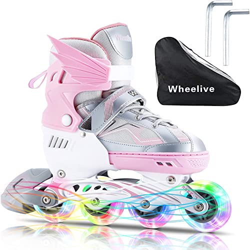 Wheelive Verstellbare Inliner für Kinder, Kinder Inline Skates Klingen mit leuchtenden Rädern Anfänger Skates mit Einstellbarer Größe für Mädchen Jungen Teens