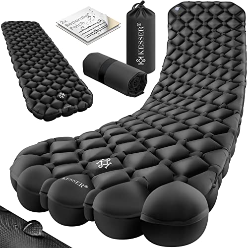 KESSER® Camping Matratze Isomatte Aufblasbare Luftmatratze Campingmatte, inkl. Tragebeutel Outdoor Ultraleicht Faltbare Schlafmatte [mit Reparaturset] Belastbarkeit: 200Kg Schwarz