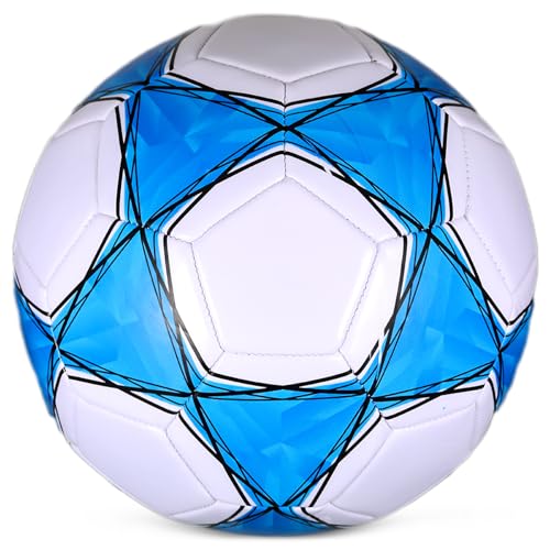 Professioneller FußBall Leder Größe 5 Anti-Luftaustritt Professioneller Fußball Leder Kinder, Offizieller Training Fusball, Wasserdicht Ball Wettbewerb für Kinder Jugendliche Erwachsene (Weiß-Blaue)