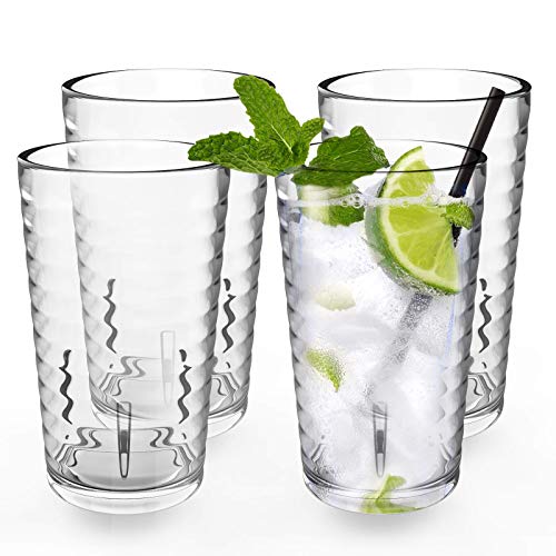 ALIMOTA Trinkglas Stapelbare Camping Gläser Trinkgläser im 4er Set - Kunststoff Gläser– Bruchfest, Geeignet für kalte und heiße Getränke, Spülmaschinenfest für Familie, Party und Restaurant (385 ml)