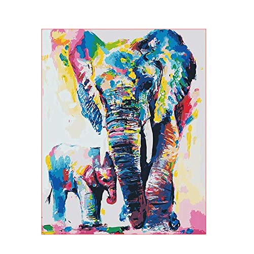 HBBOOI DIY Ölgemälde Malen nach Zahlen Kit for Erwachsene Anfänger Gemälde auf Leinwand - Farbe Elefant und Kind (Größe : Framed)