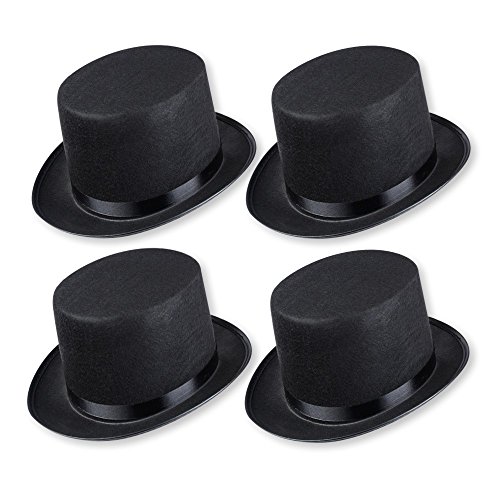 Schramm® 4 Stück Zylinder Hut mit Satinband Schwarz für Erwachsene Chapeau Zylinderhut