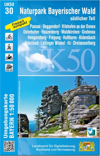 UK50-30 Naturpark Bayerischer Wald - südlicher Teil: Passau, Deggendorf, Vilshofen an der Donau, Osterhofen, Hauzenberg, Waldkirchen, Grafenau, ... Karte Freizeitkarte Wanderkarte)