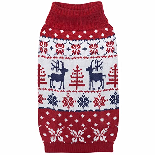 Blueberry Pet Retro 'Ugly' Weihnachtsrentier Festlicher Pullover Hundepulli in Tango Rot & Marineblau, Rückenlänge 25cm, Einzelpackung Bekleidung für Hunde