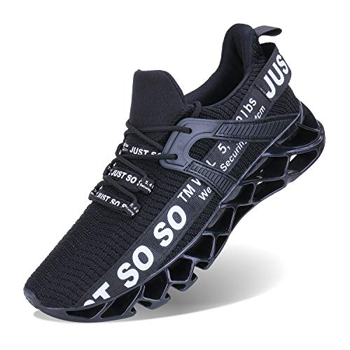 JSLEAP Schuhe Herren Fitness Laufschuhe Atmungsaktiv rutschfeste Mode Sneake (2 Schwarz,Größe 47 EU/285 CN)