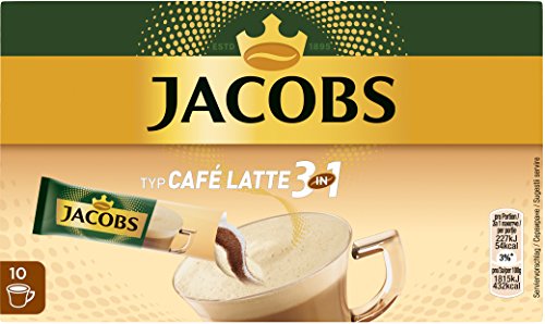 Jacobs Kaffeespezialitäten 3 in 1 Typ Café Latte, 10 Sticks mit Instant Kaffee für 10 Getränke
