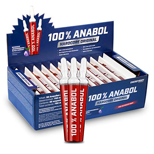 Energybody 100% Anabol flüssige Aminosäuren Ampullen, Liquid für Diät und Muskelaufbau als Nahrungsergänzung, hochdosiert, 30 x 25 ml, schwarze Johannisbeere Geschmack