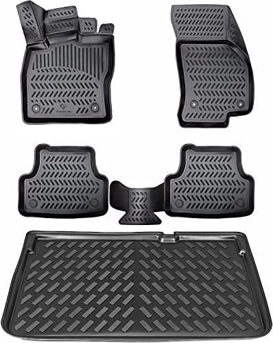 ELMASLINE 3D Gummimatten & Kofferraumwanne Set für VW Golf Plus 2004-2014 | Zubehör Fußmatten Kofferraum